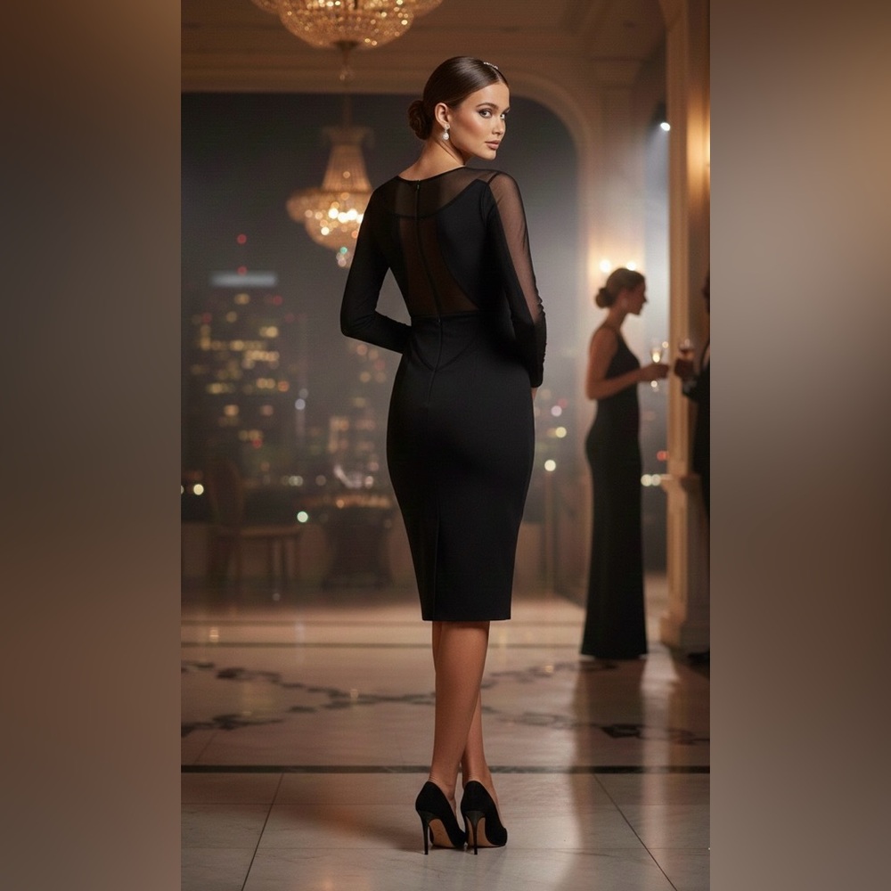 Bailey 44 Black Mesh Sleeve Dress - Picture 2 of 5
